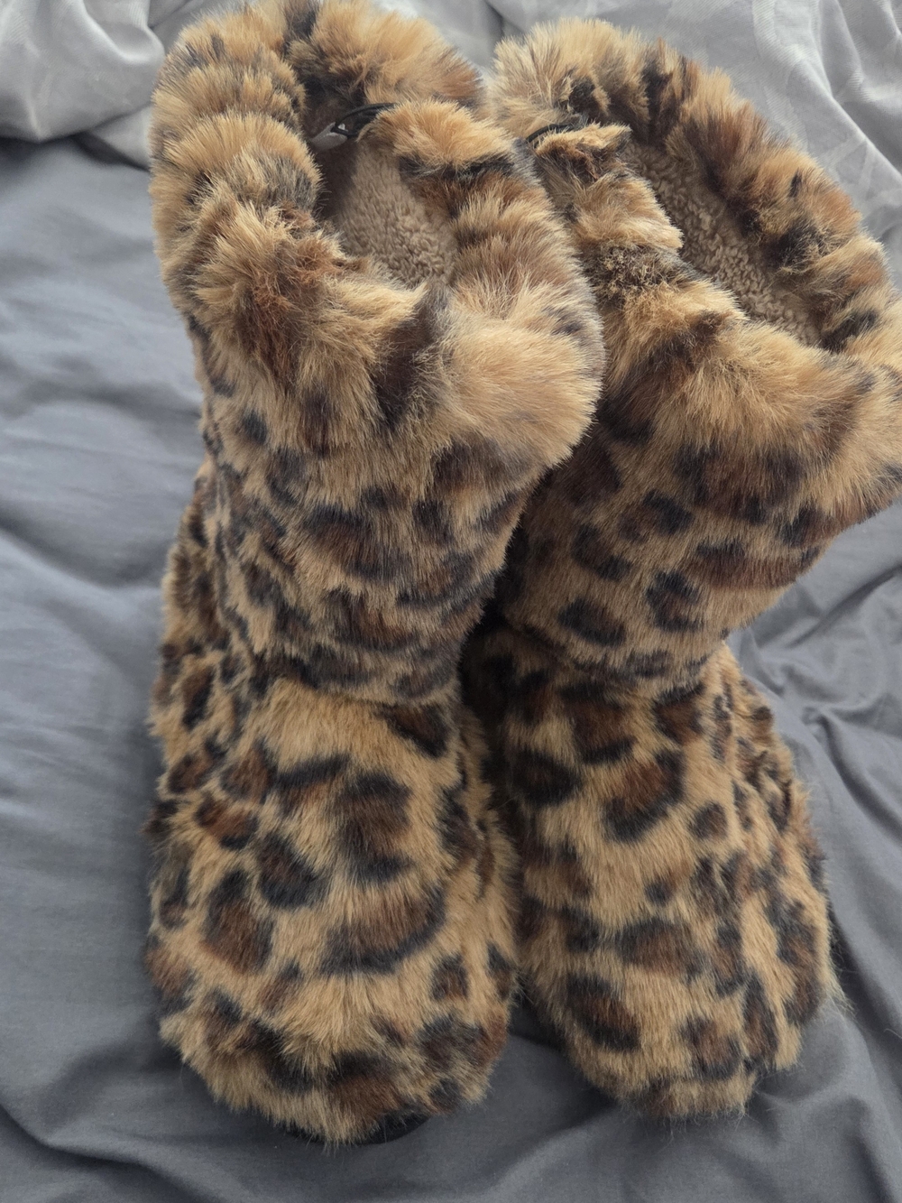 Leopard Faux-Fur Ankle Booties - Brown/Black
